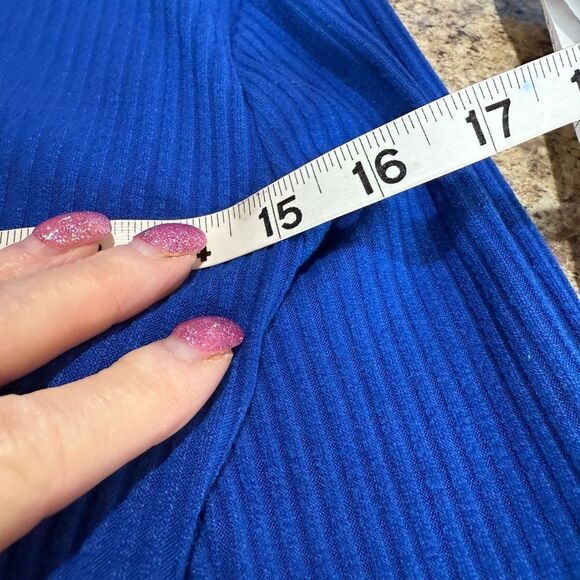 Blue Ribbed Long Sleeve Knit Top Size Small - Picture 6 of 8